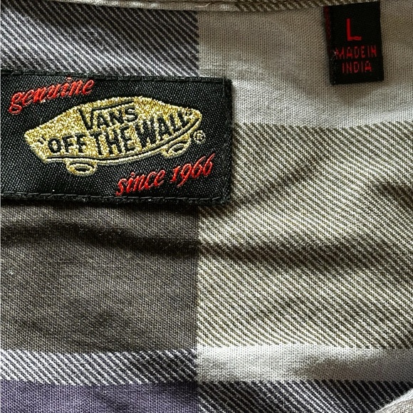 VANS OF THE WALL MENS LONG SLEEVE PLAID PURPLE GRAY SHIRT SZ L - Picture 6 of 14